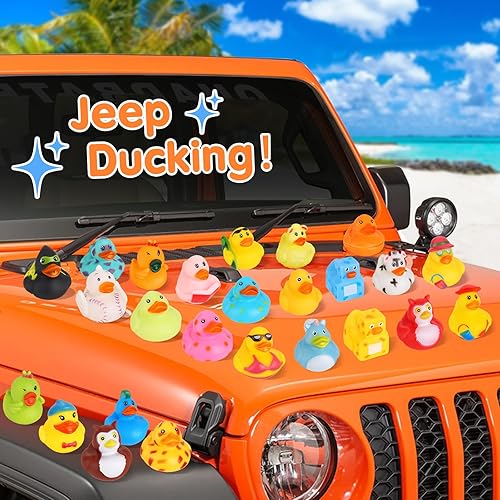 Miniatura 6 de ANGGIKO Paquete de 24 patos de goma a granel, surtido de juguetes de baño para bebés de Jeep Ducks para niños, juguetes de piscina de playa de