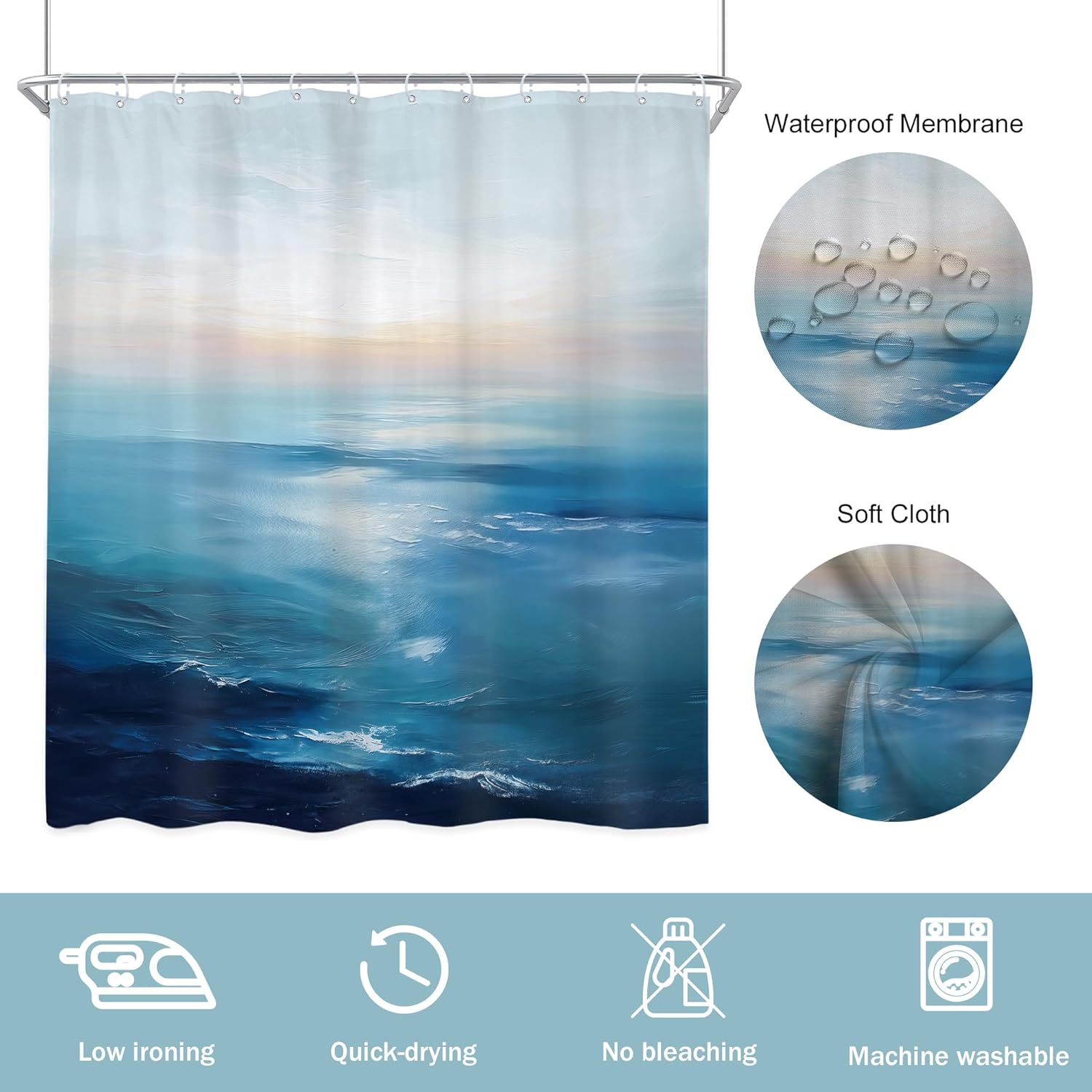 Newsely Ocean Sunrise Shower Curtain 72Wx84L Inch Abstract Beach Tropical Blue Sea Hawaiian Sunset Coastal Scenery Wave Bathroom Set Summer Waterproof Bath Decoration Accessories Home Decor