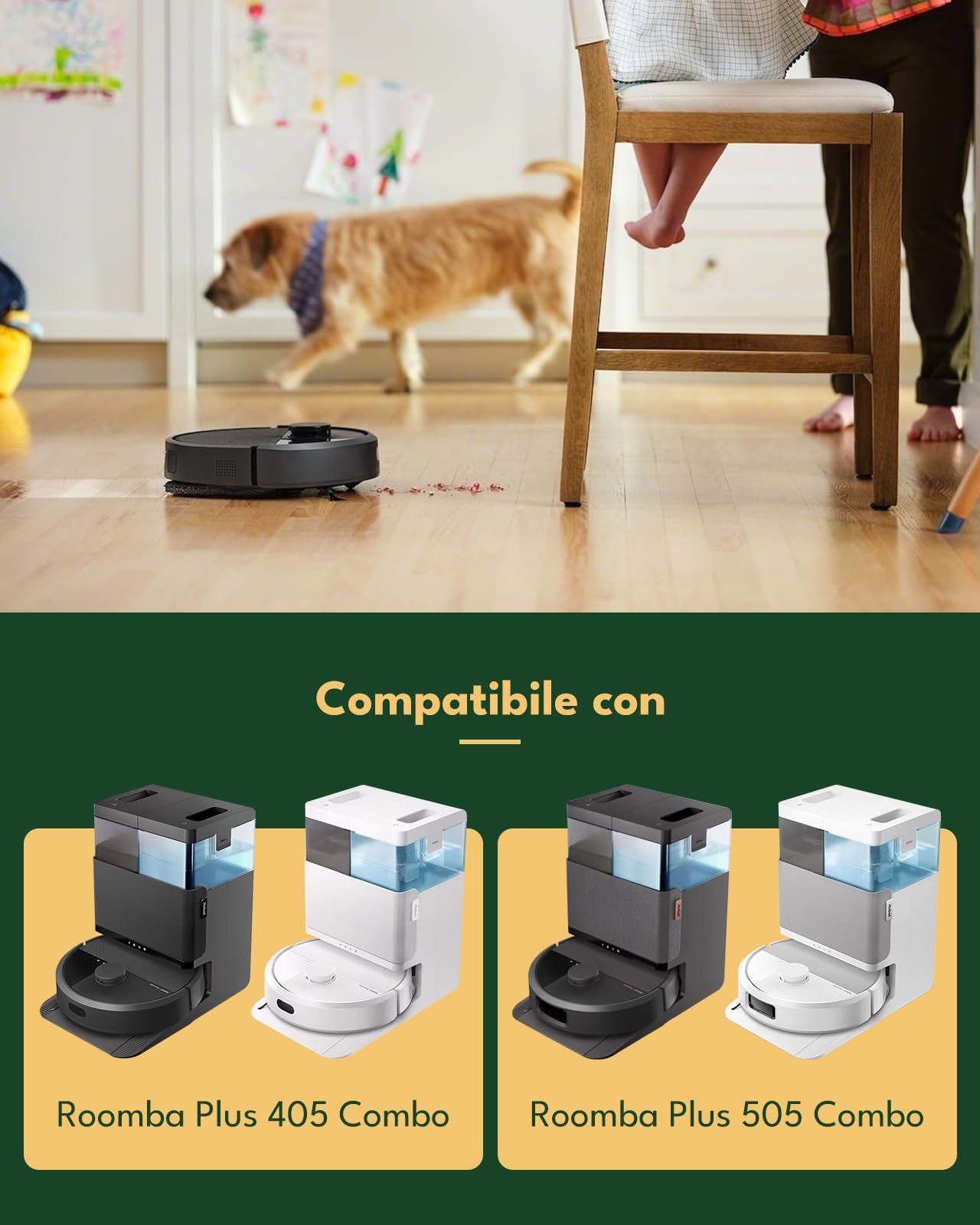 iRobacc 21 Pezzi di Ricambio per iRobot Roomba Plus 405/505 Combo Robot Aspirapolvere: 1 Spazzola Principale, 4 Spazzole Laterali, 4 Filtri HEPA, 5 Sacchetti Antipolvere, 6 Panni per Mocio, 1 Spazzola