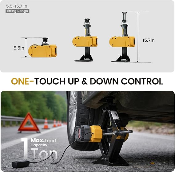 Dual Power Electric Car Jack Compatible with Dewalt 20V MAX Battery