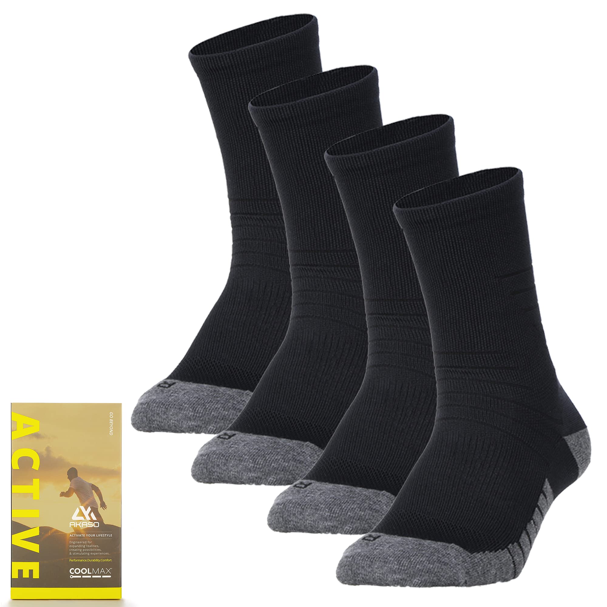 AKASO Crew Running Socks Breathable - Athletic Socks with Coolmax for Men & Women(2 Pairs)