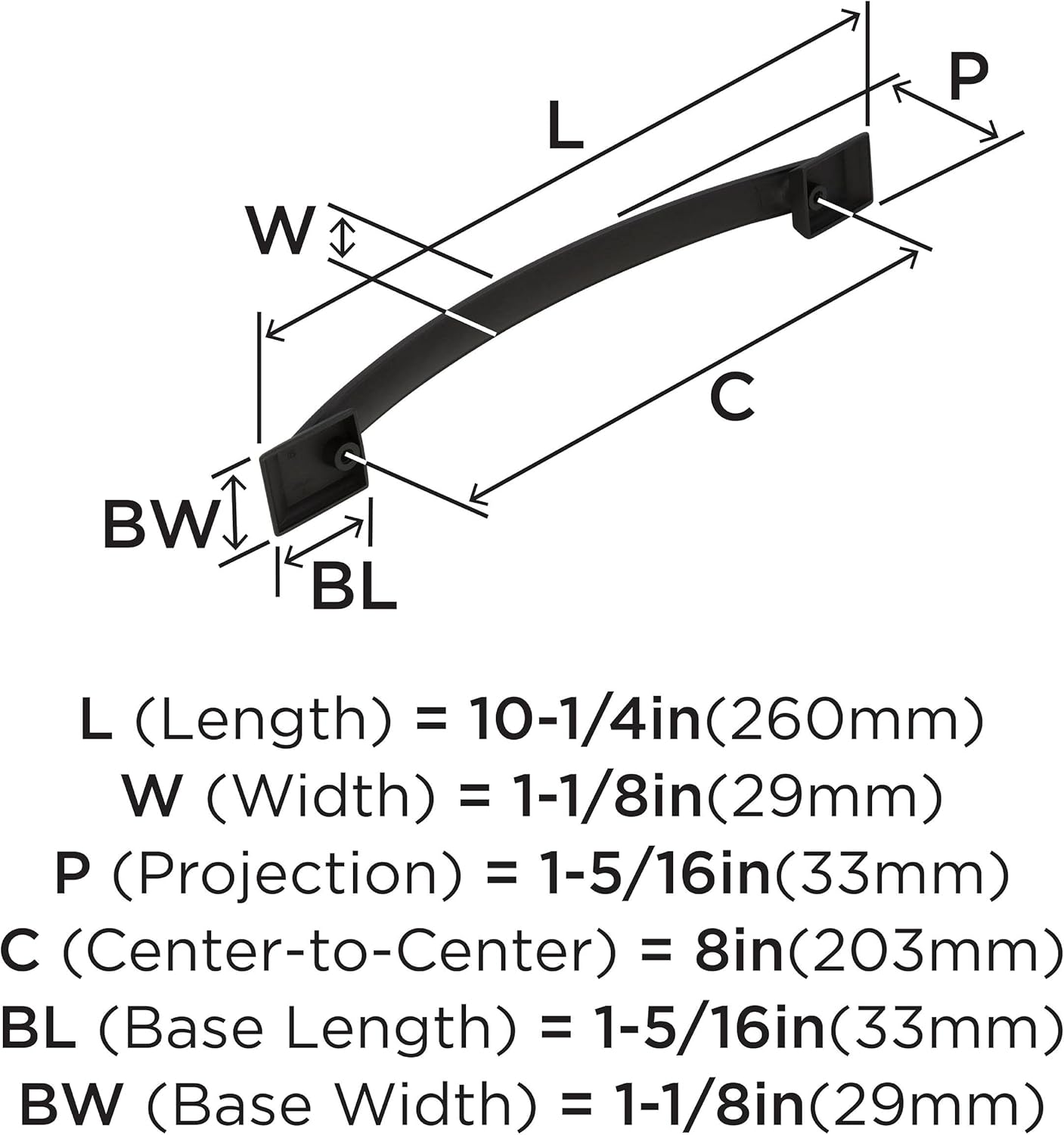 Amerock | Appliance Pull | Oil Rubbed Bronze | 8 inch (203 mm) Center to Center | Candler | 1 Pack | Drawer Pull | Drawer Handle | Cabinet Hardware