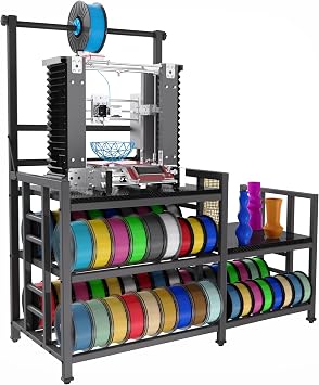 3D Printer Table with Filament Storage Printer Stand with Power Outlet,Heavy Duty 3D Printer Storage rack for ABS, PLA, TPU Filament Spools, Home Offices and Studios Carbon Fiber Black