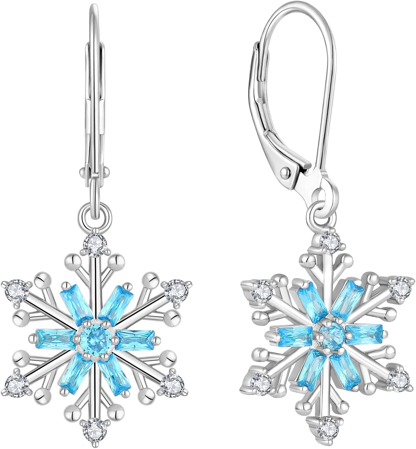 925 Sterling Silver Snowflake Earrings for Women Birthstone Dangle Drop Earrings Cubic Zirconia Winter Frozen Flower Earring Christmas Jewelry