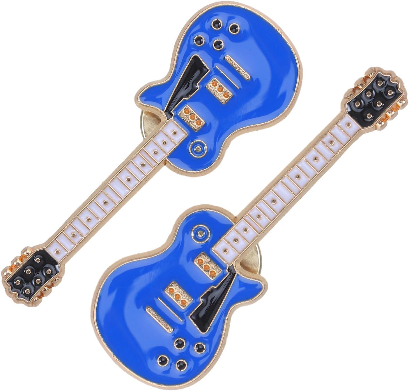 2pcs Vintage Guitar Brooch Pin Set Blue Alloy Decorative Ornament