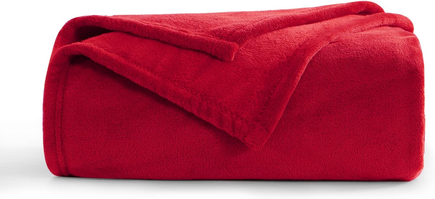 Aisbo Fleece Blanket Red Throw Versatile Soft Warm Blanket Fluffy
