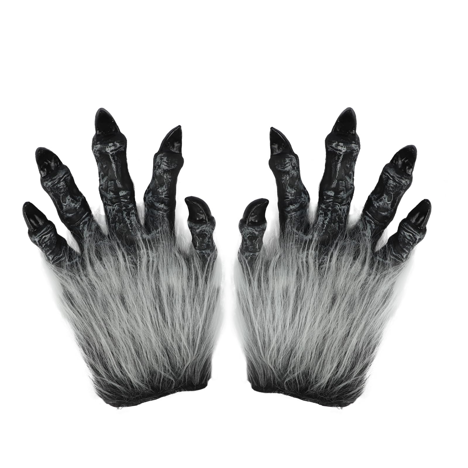 NICEYEA Halloween Werewolf Costume Wolf Claws Gloves White Hairy Wolf Paws Scary Hairy Hands Animal Furry Claw Paw Gloves Halloween Cosplay Party Costumes Props for Adults