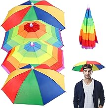 JSMTKJ 4 Stück Regenbogen Regenschirm Hüte, Faltbarer Regenschirmhut Sonnenschutz für Dekoration Kostüm Golf Radfahren Angeln Strand Gartenarbeit