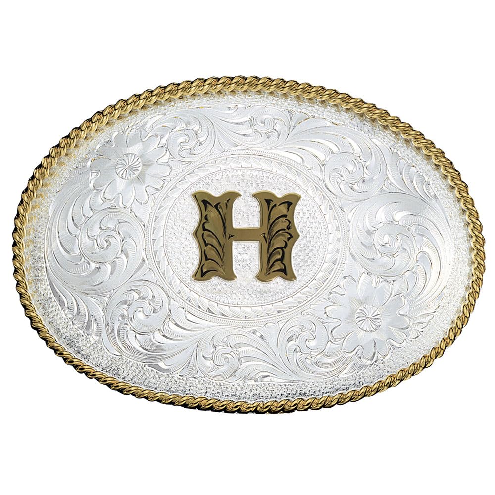 Montana Silversmiths Initial Engraved Gold Trim Western Belt Buckle