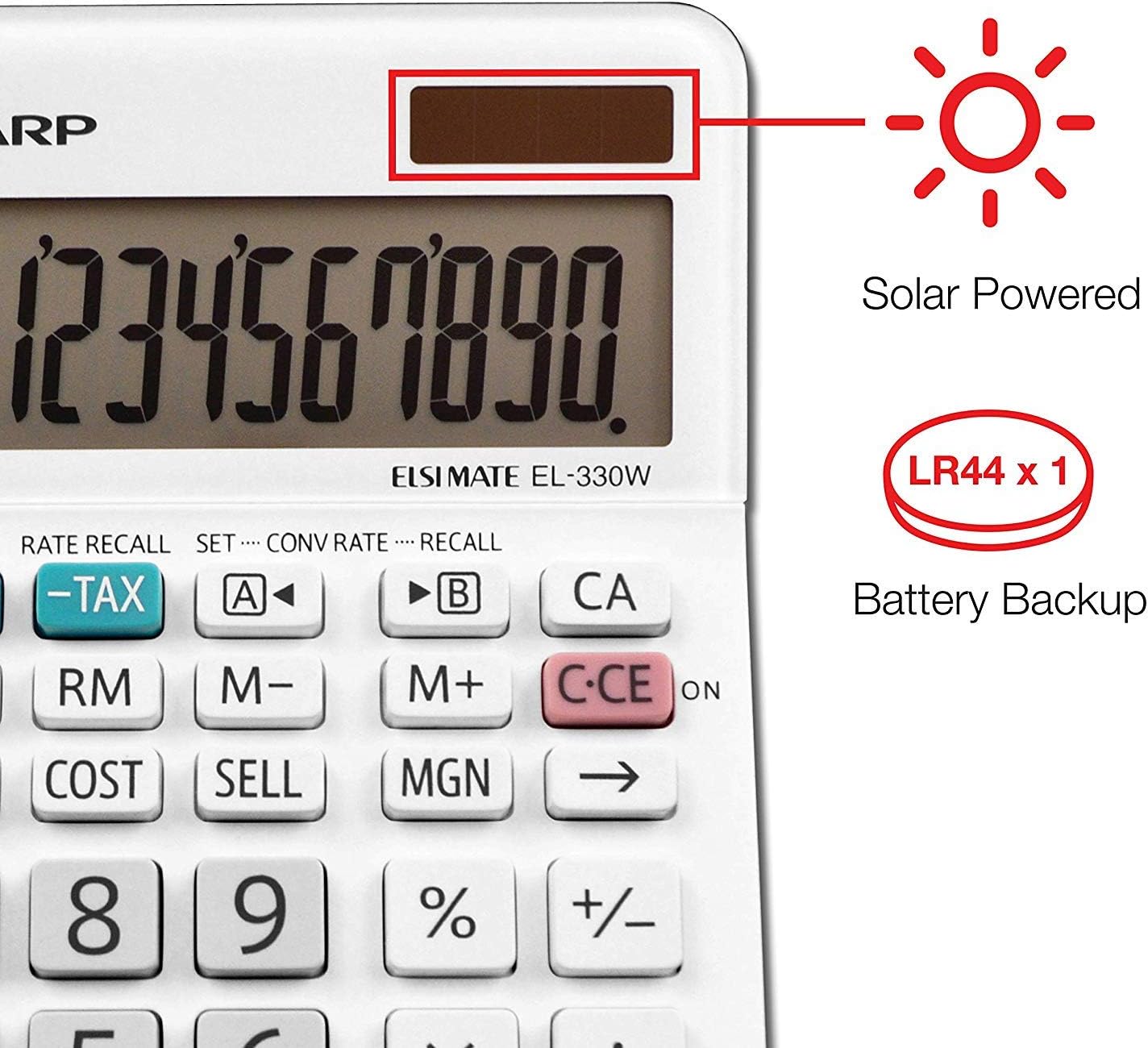 Sharp EL-330WB Standard Function Basic Desktop Calculator, Large Display, for Home and Office, Dual Power, Solar and Battery 5 Pack5