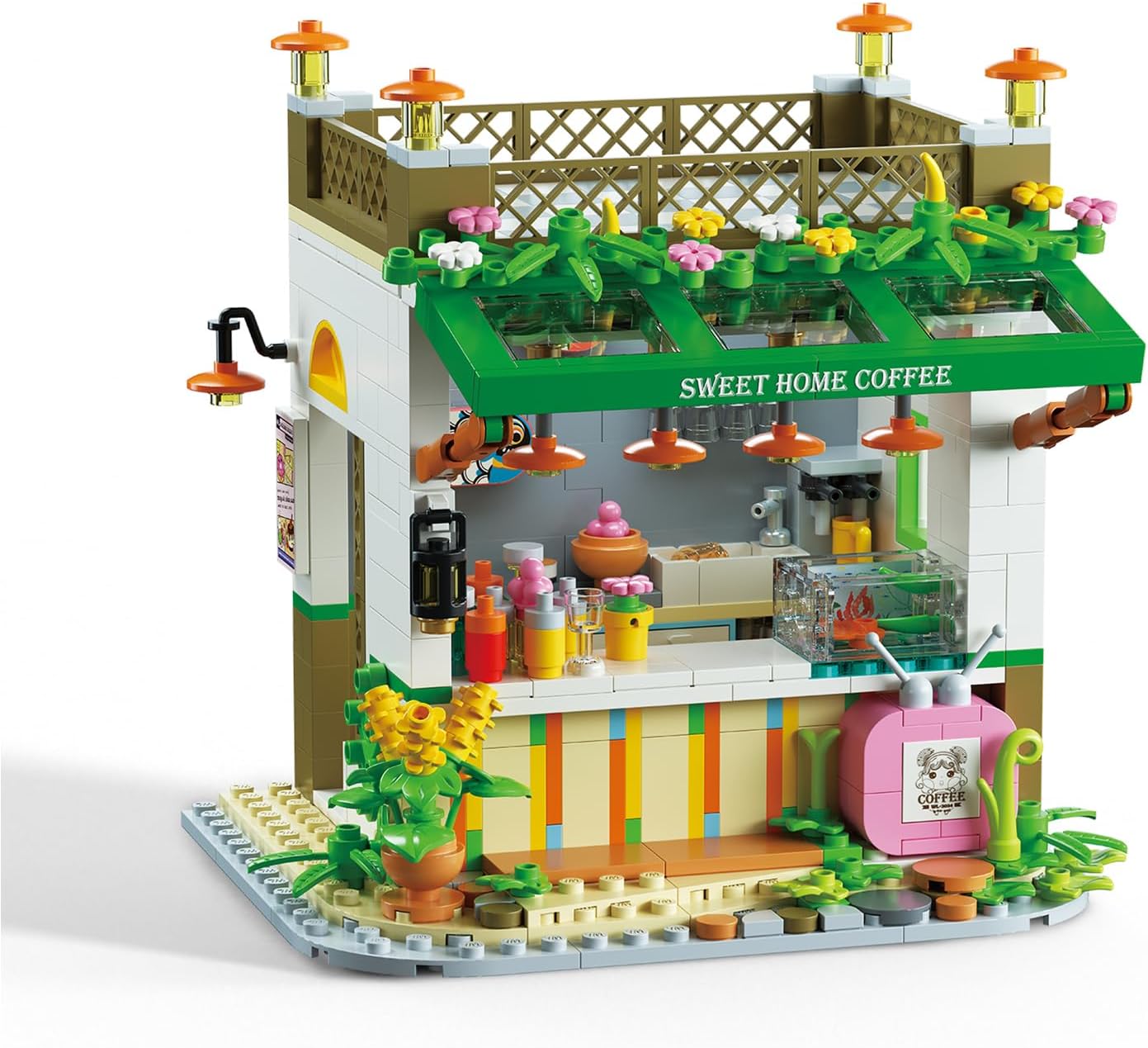 Friends Flowers House Building Block Sets, Girls Mini Coffee Shop Dessert Greenhouse Apartment with Lights Cafe Bricks Kits Christmas Xmas Gifts for Adults(643 PCS)