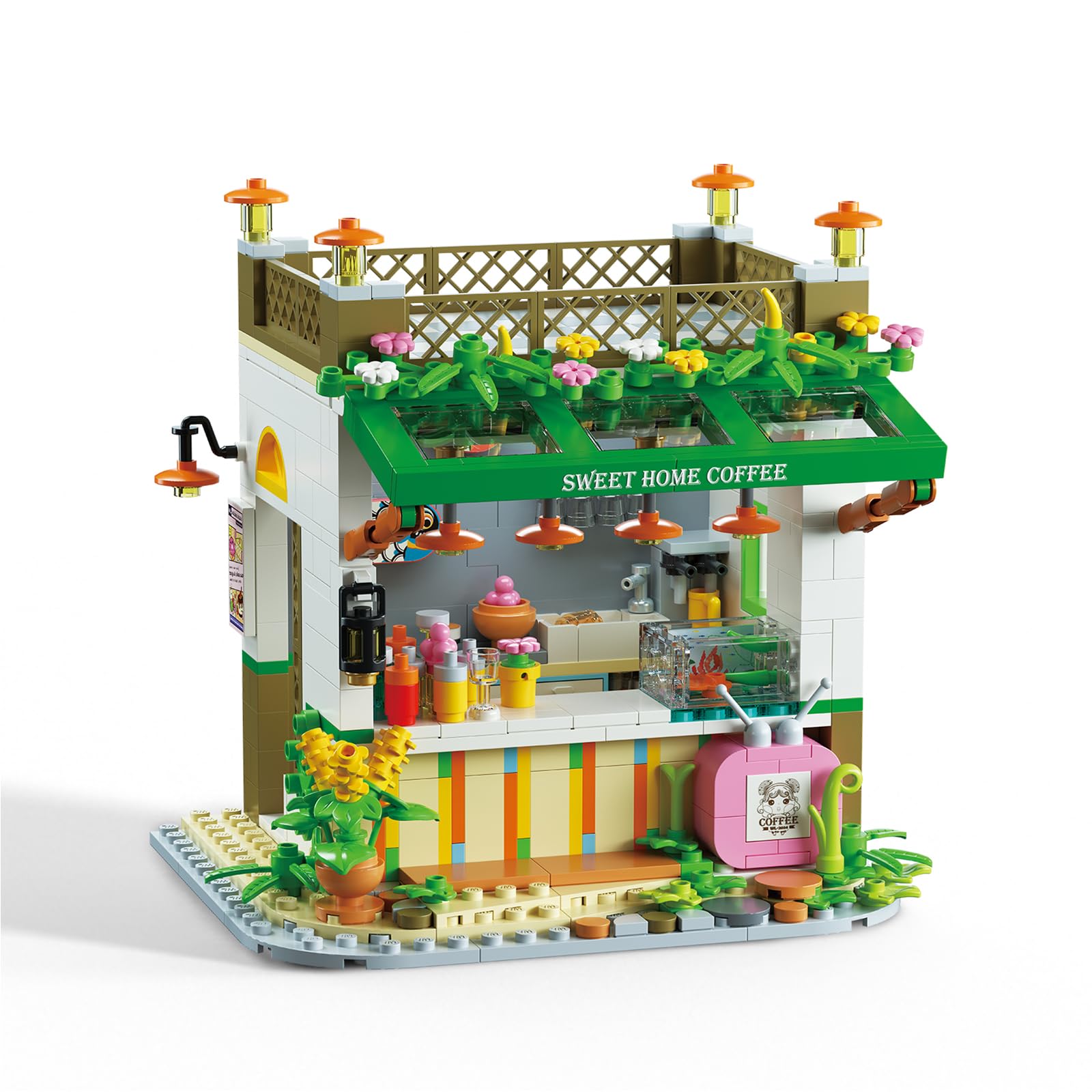 Friends Flowers House Building Block Sets, Girls Mini Coffee Shop Dessert Greenhouse Apartment with Lights Cafe Bricks Kits Christmas Xmas Gifts for Adults(643 PCS)