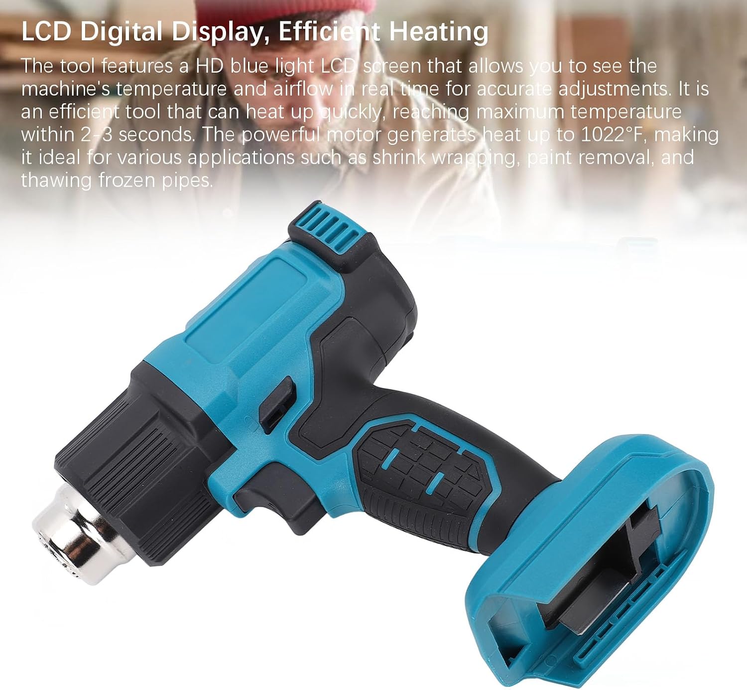 Cordless Heat Tool 350W Variable Temperature Control 60-600°C with LCD Display & 3 Nozzles - Fast Heating up to 1022°F, Overheat Protection for Shrink Wrap, Paint Removal &