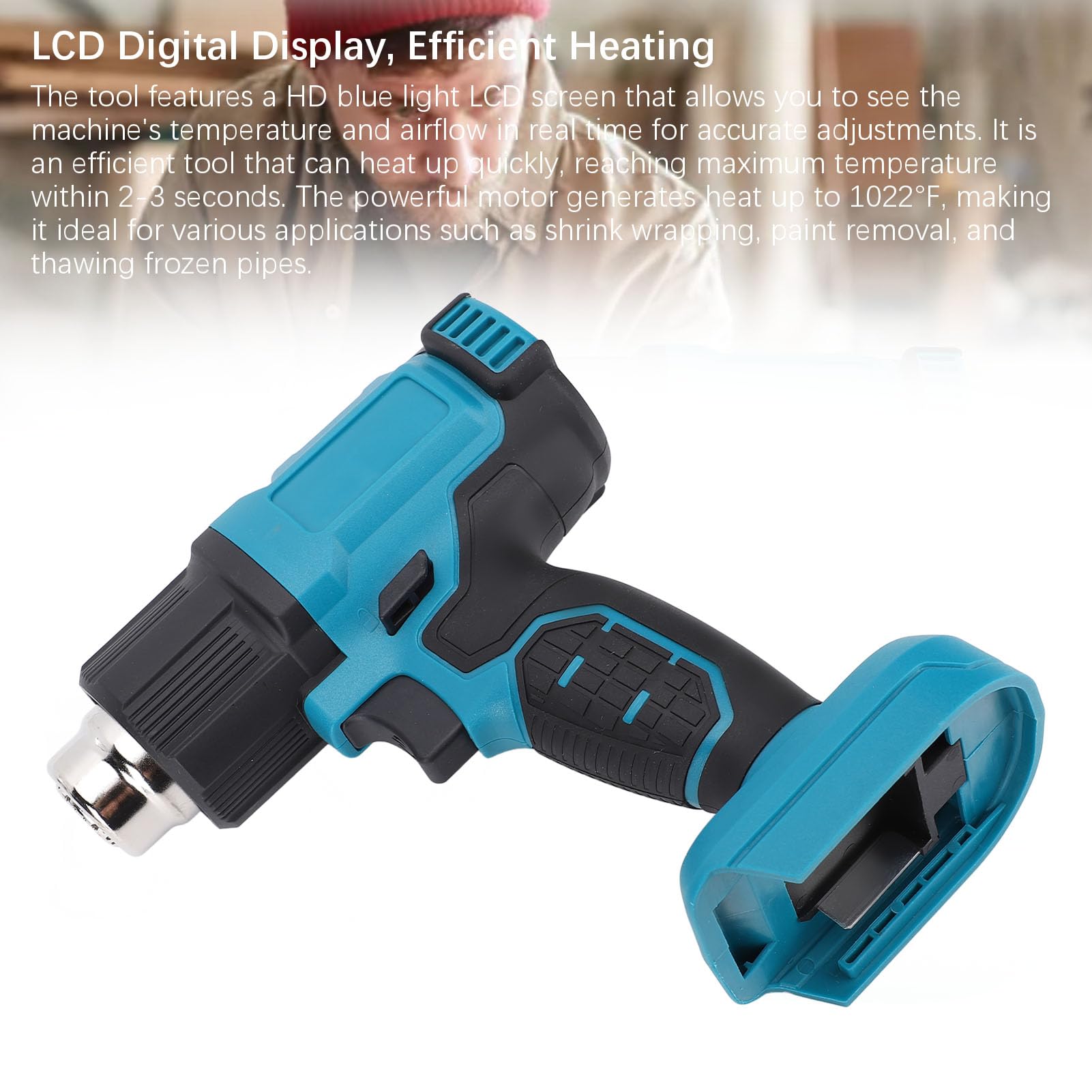 Topiky Outil Thermique sans Fil Pistolet à Air Chaud 1022 °F Chaleur Rapide Écran LCD à Température Variable Protection contre la Surchauffe avec 3 Buses pour l'artisanat de Film Rétractable, la