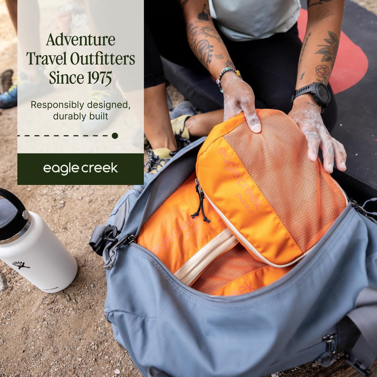 Eagle Creek Pack-It Reveal Expansion Cube - Adjustable Storage Expansion Cube for Travel - Durable Compression Zipper - Water-Resistant - Sustainable - Medium - Mandarin