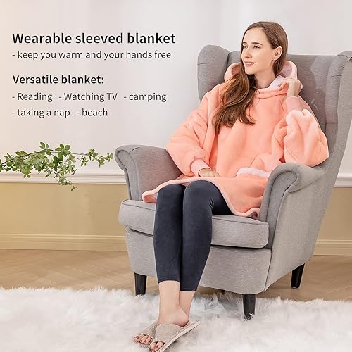 Miniatura 4 de Aisbo Manta con capucha para mujer, acogedora manta de forro polar Sherpa con capucha para adultos, mujeres y hombres, manta cálida y mullida con