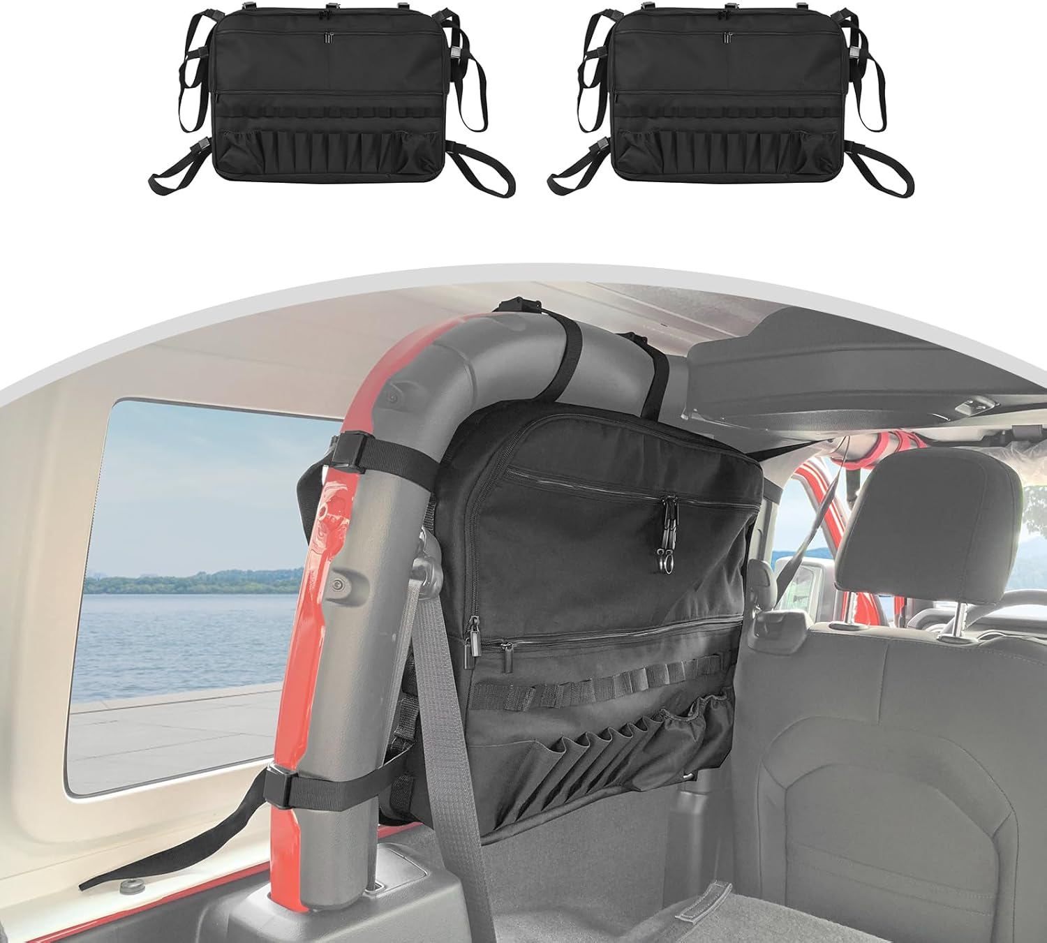 CheroCar 2X Tailgate Trunk Anti-roll Storage Bag Organizer For Jeep Wrangler JL JK 2018-2026 Storage Accesseries
