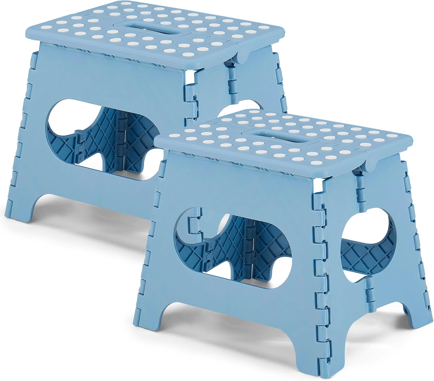 VECELO Folding Step Stool 11 Inch, Non-Slip Surface Portable Foldable 1 Step Stool with Carry Handle, Heavy Duty to Support Kids/Toddler/Adults for Living Room, Kitchen, Bathroom, Set of 2, Blue