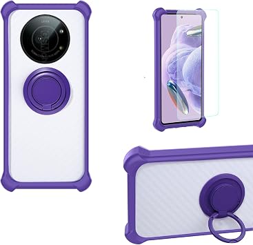 Compatible Sharp Leica Leitz Phone 1 5g Case 1 Piece 9H + Hardness Tempered Glass Film Hard PC + Soft Silicone Shockproof 360 Degree Rotating Metal Ring Stand CSKB-ZI