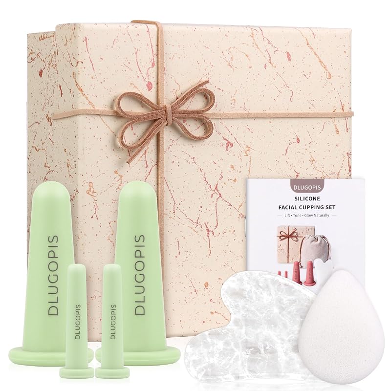 DLUGOPIS Conjunto facial com ventosas de silicone e ferramenta Gua Sha de cristal branco com caixa para presente, 11 unidades