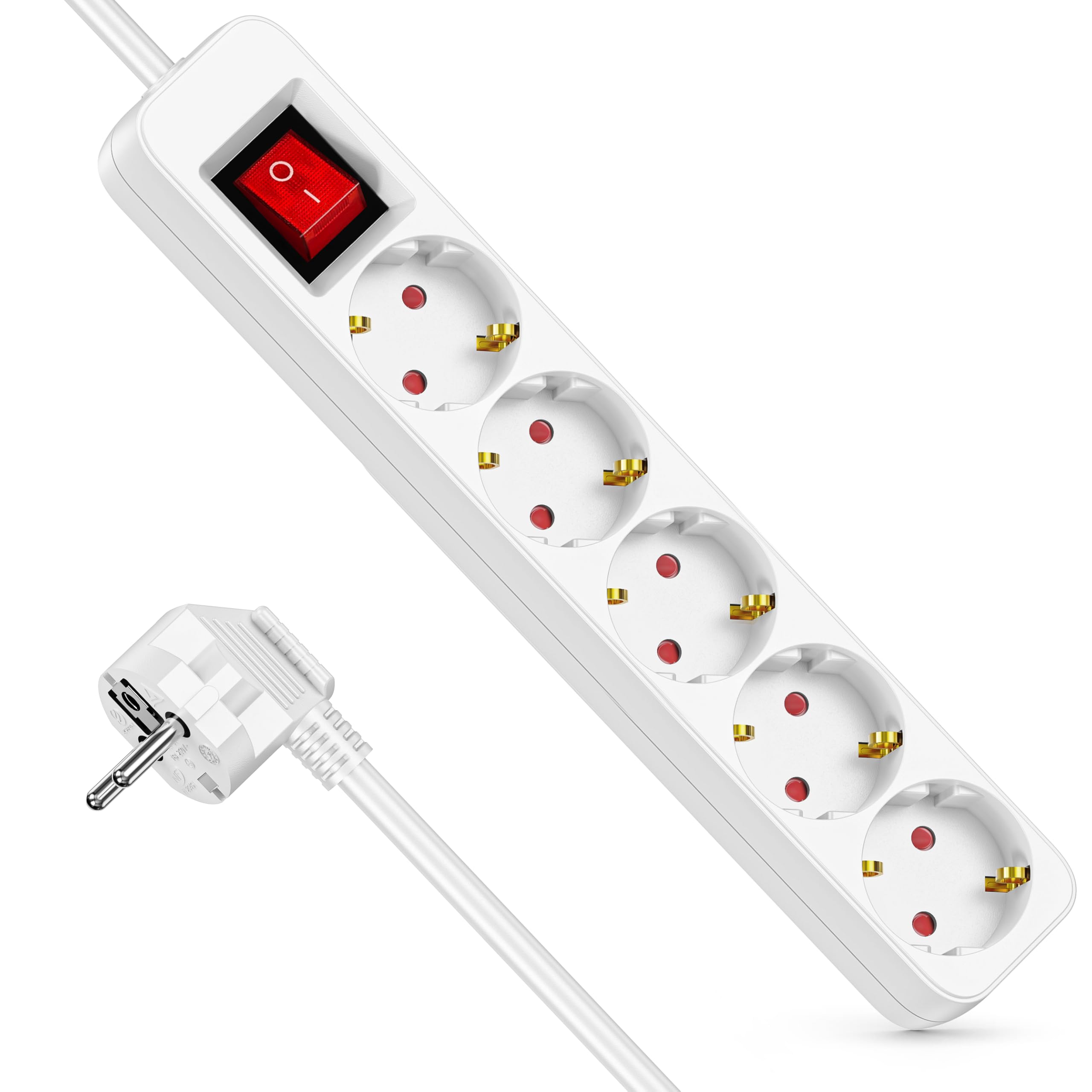 Realmade Steckdosenleiste 5-Fach, Mehrfachsteckdose mit Save Energy-Schalter zum Stromsparen,Kabel 5m, Mehrfachstecker für Home Office, weiß
