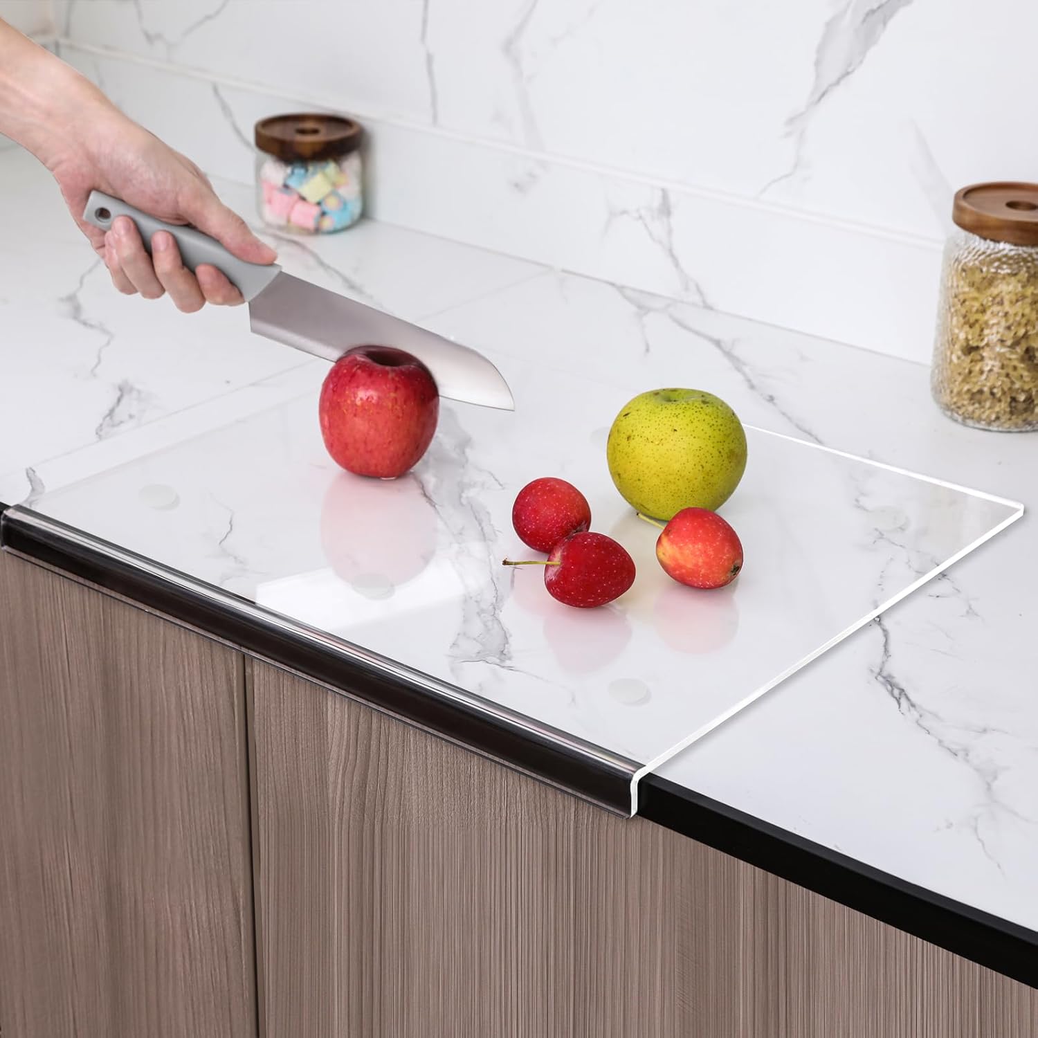 Clear Acrylic Cutting Board for Kitchen with Lip,18" x 16" Large Non Slip Cutting Boards for Counter Protection 18"L x 16"W