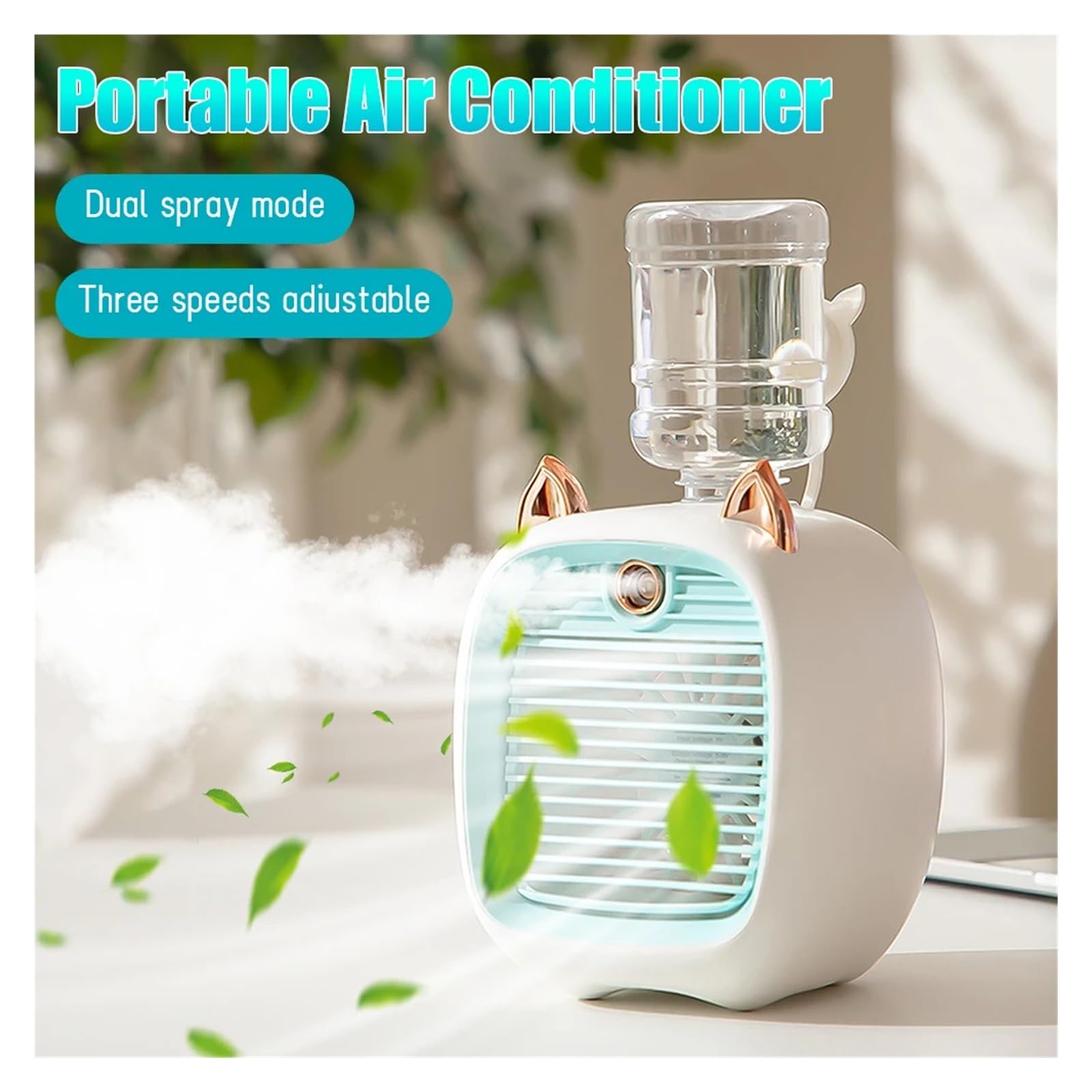 Ventilateur Portable Climatiseur Portable USB Mini Refroidisseur d'air Ventilateur de Refroidissement par Eau avec 3 Vitesses 2 Modes purificateur humidificateur par pulvérisation pour Voiture