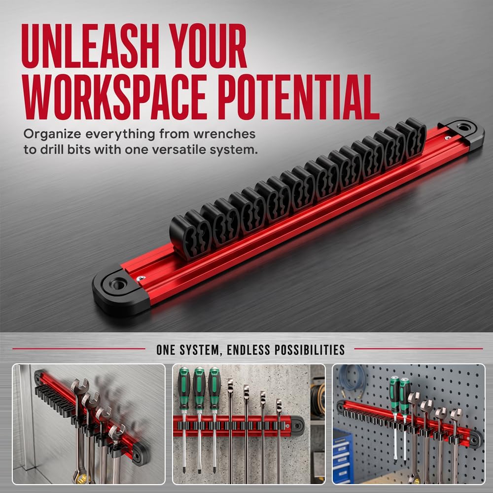 2 Pz Barre Magnetiche per Attrezzi, 40cm Porta Attrezzi Magnetico con 12 Clips da 1-7mm Barra Magnetica Portautensili Organizzatore di Bussole Porta Bussole Magnetiche per Garage Officina