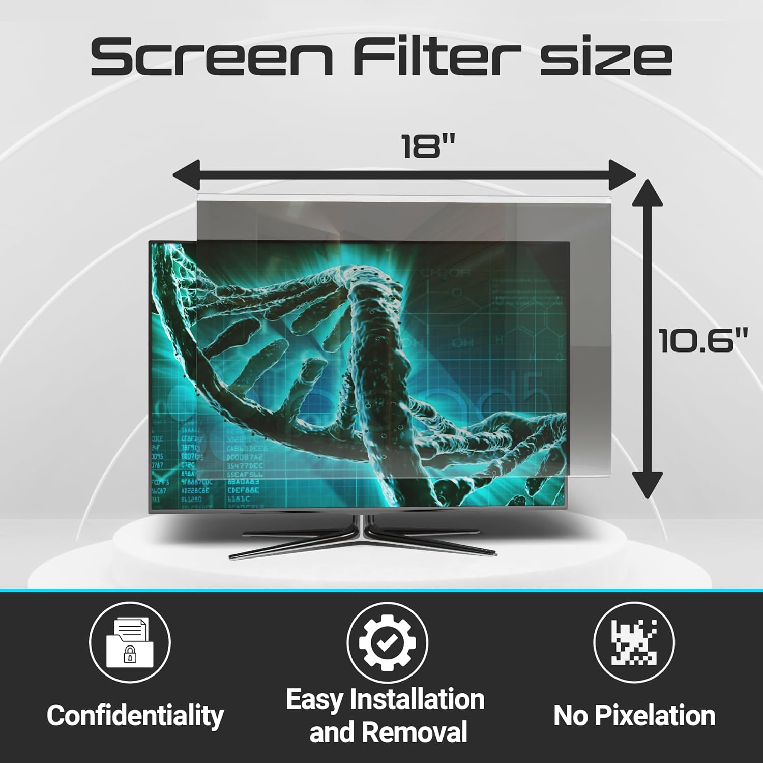 EZ-Pro Screen Protector Privacy Screen Panel for 20 inches (Screen Measured Diagonally) Computer Monitor, Anti Blue Light and Easy Installation, Screen Panel Size 10.6" Height x18 Width
