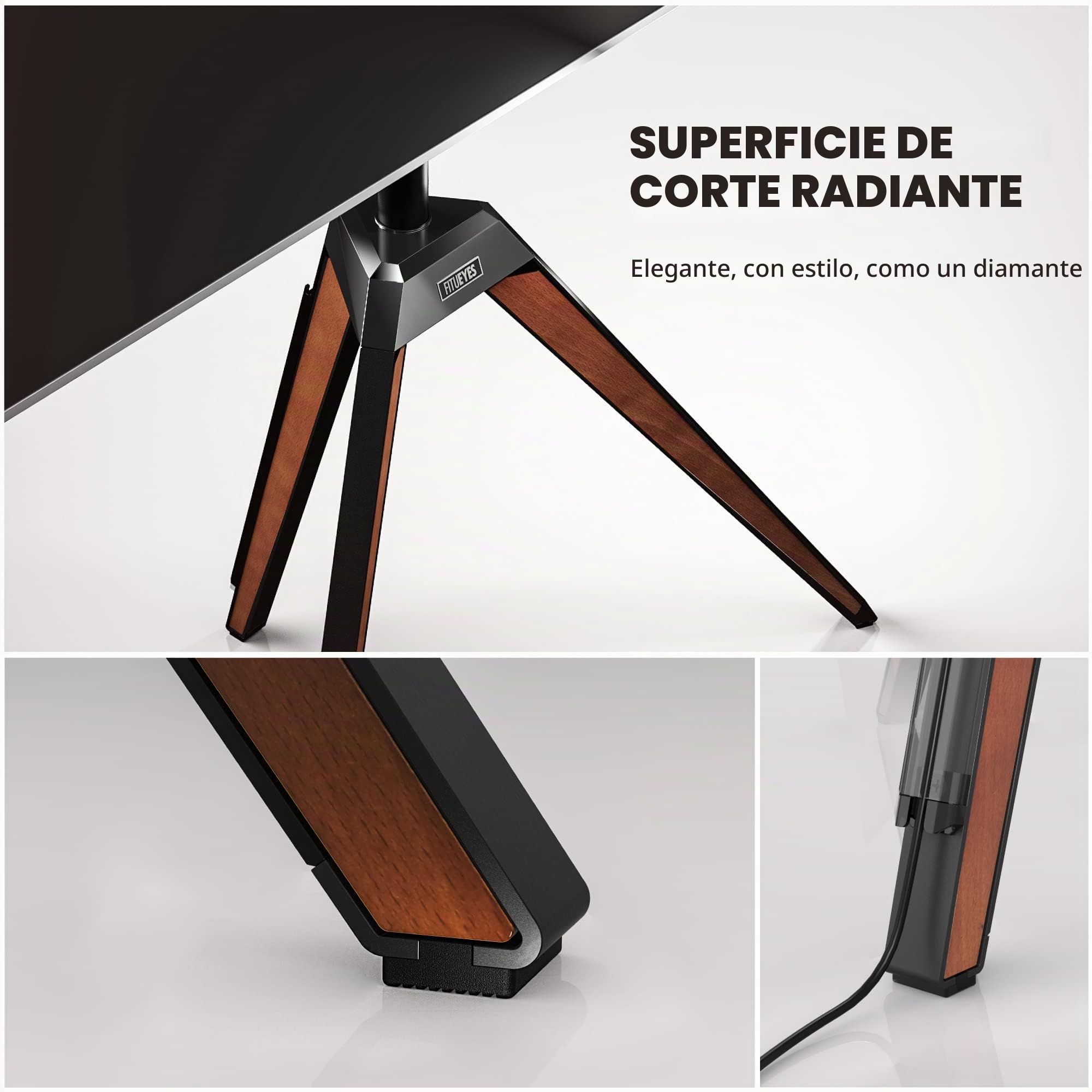 FITUEYES Soporte TV Pie Trípode 37-65 Pulgadas Madera Haya, Serie Picasso | Soporte TV Pie Ajustable, Diseño Caballete Picasso, Madera de Haya, Giro ±20°, VESA 400×400mm, Carga 35kgMadera
