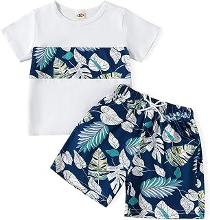 Toddler Baby Boy Summer Clothes Short Sleeve Patchwork T-Shirt Tops Hawaii Shorts Set Little Kid Boys Outfits