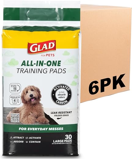 Glad for Pets Black Charcoal Training Pads for Dogs, 23″ x 23″ – Super Absorbent & Odor Neutralizing Dog Potty Pads, Leak-Resistant Puppy Pee Pads, Pheromone Attractant for Easy Training, Pack of 100