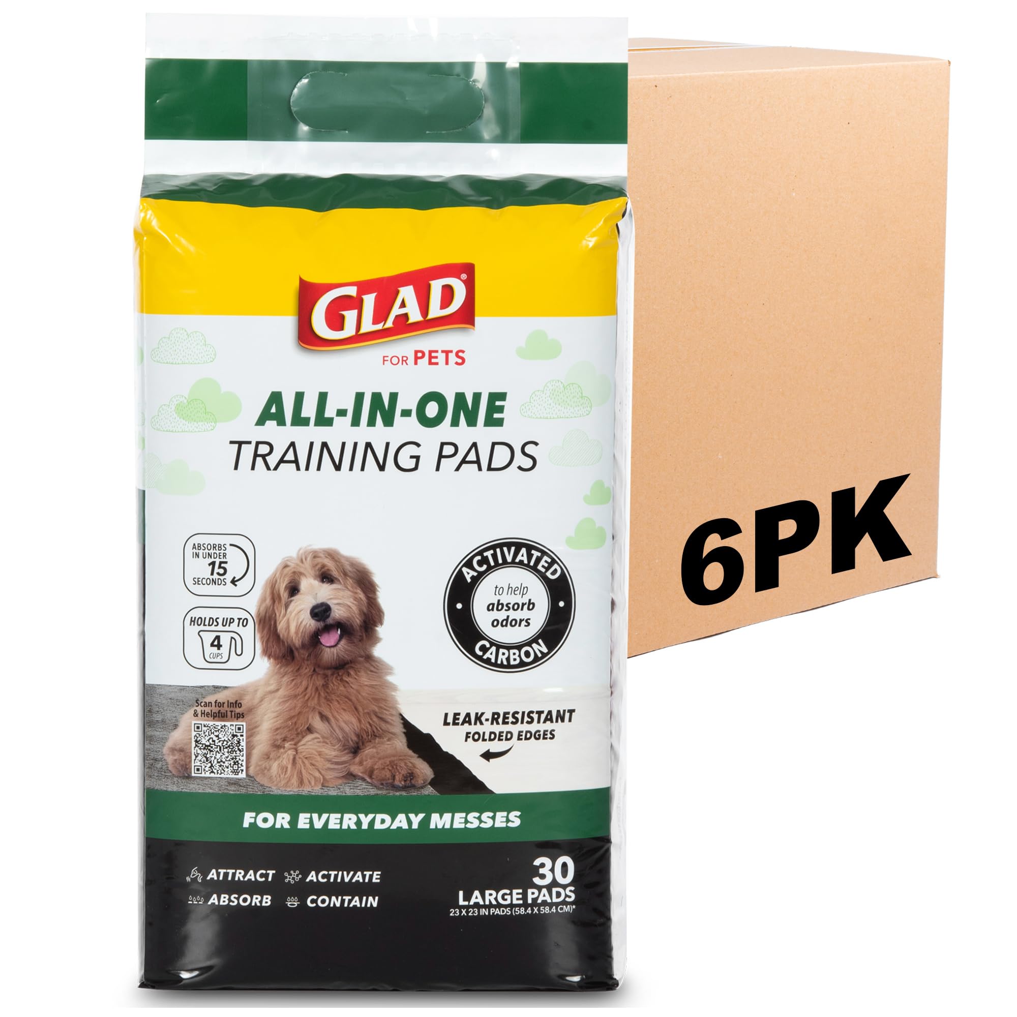 Glad for Pets Black Charcoal Puppy Pads - Super Absorbent Disposable Dog Pee Pad, Potty Training, Dog Crate and Indoor Use 23" x 23" - 30 Count - 6