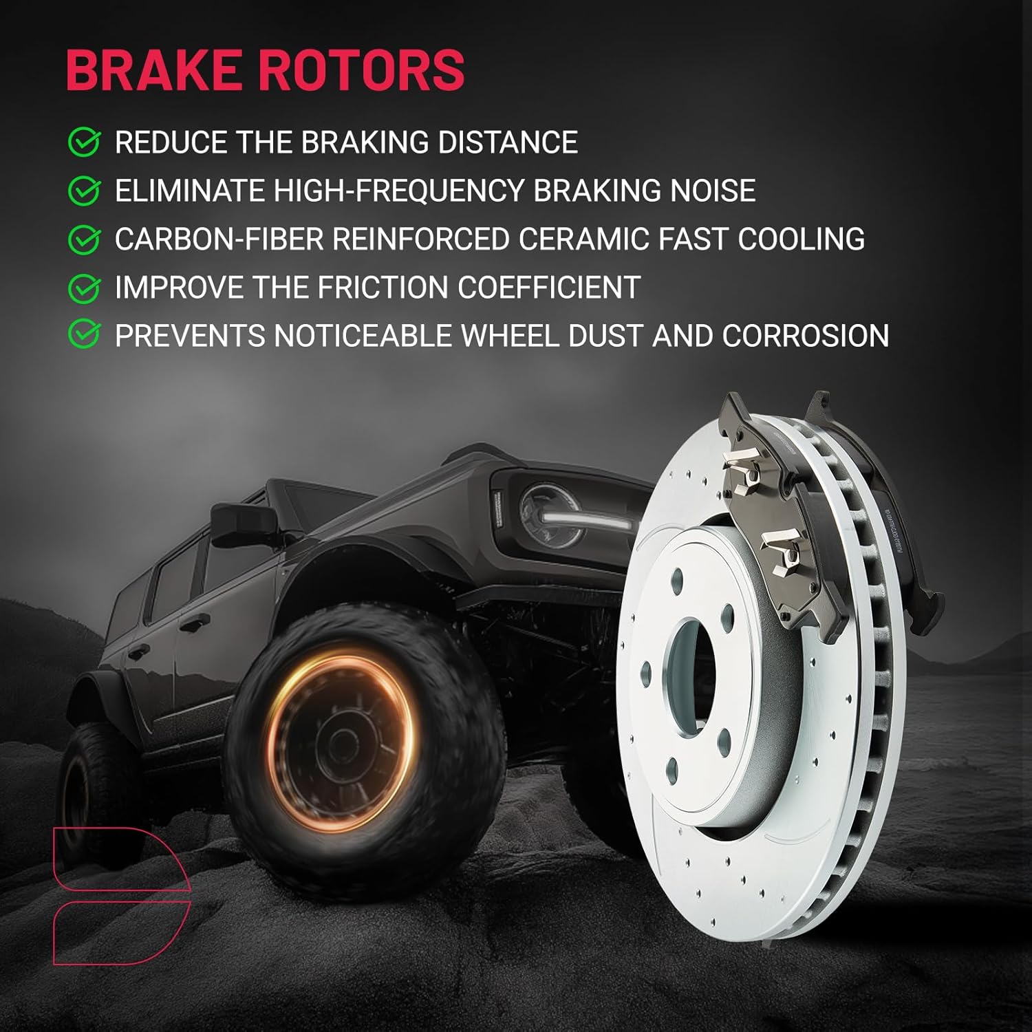 BDFHYK Front Brake Kit Compatible with Jeep Grand Cherokee 11-18, Compatible with Dodge Durango 11-20, V6 V8 3.6L 3.0L, Drilled Slotted Brakes Rotors and Ceramic Brake Pads, Replace S-53062, D-1455