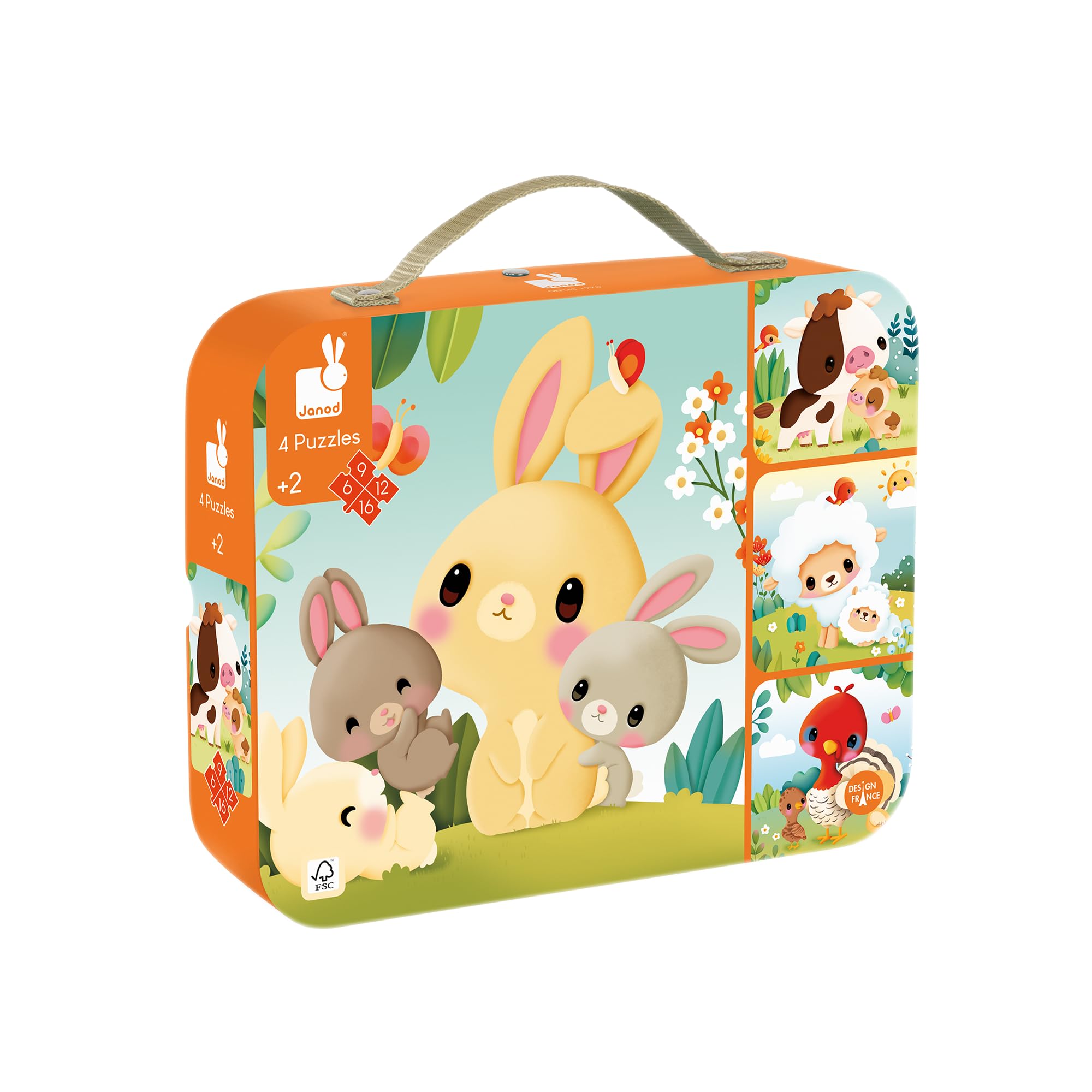 Janod 4 Progressive Farm Jigsaw Puzzles 6, 9, 12 & 16 Piece - Ages 2-4 Years - J03327