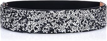 Women's Sparkle Glitter Rhinestone Belt Wide Stretchy Waist Belts Silver Elastic Belts for Women Party Dress