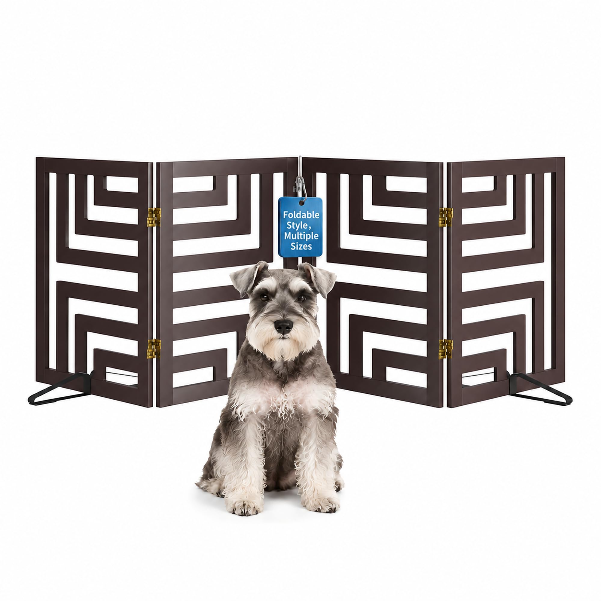 Semiocthome Dog Guard, 61cm High Foldable Freestanding Dog Gate, 4-Panel Wooden Dog Gate with a Maximum Extension of 188cm, Effectively Isolates Dangers（Square）