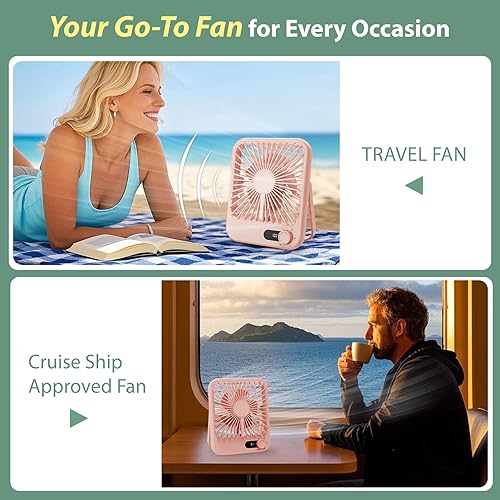 Miniatura 7 de Ventilador de viaje para dormir, ventilador portátil para artículos esenciales de verano, pequeño ventilador de escritorio recargable de 100