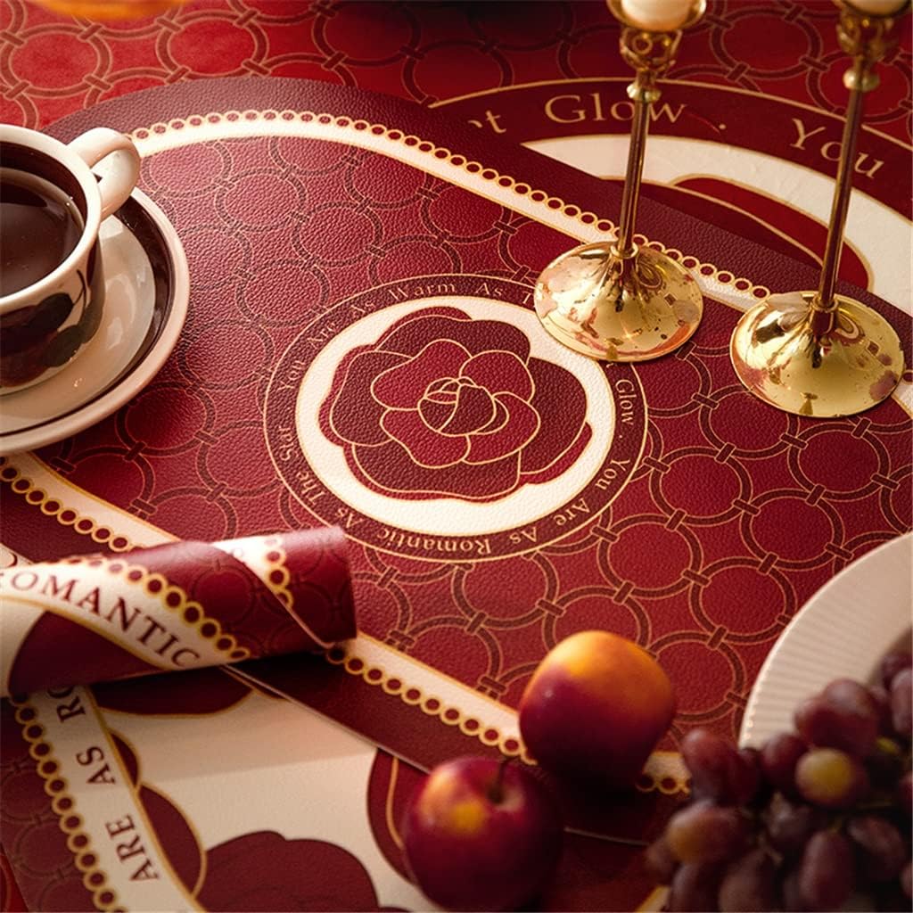 2 Pcs Tableware Retro Place Mat Leather Red Heat Insullated Home Western Placemat(E)