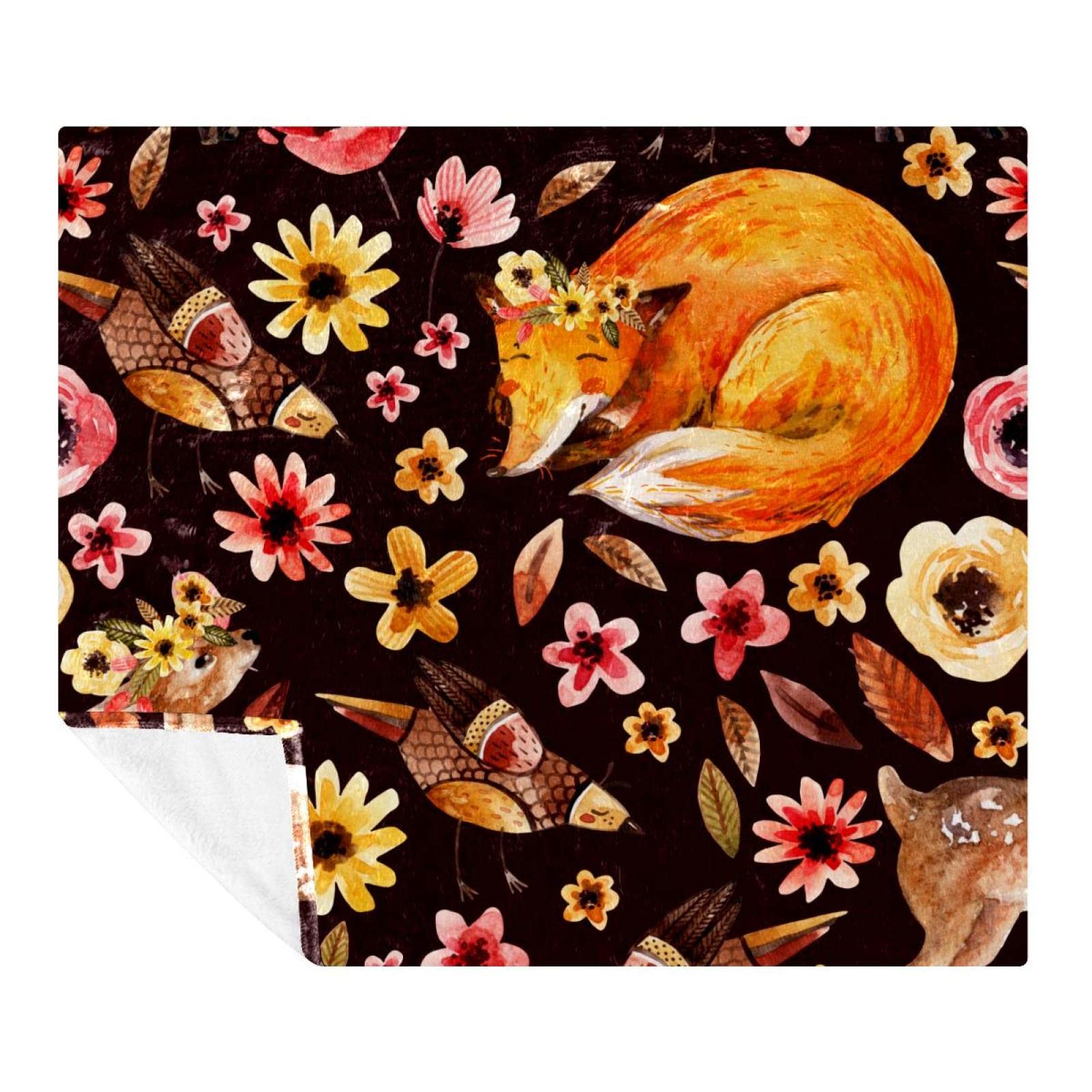 Couverture douce motifs oiseaux et fleurs, cadeau idéal pour petits et grands