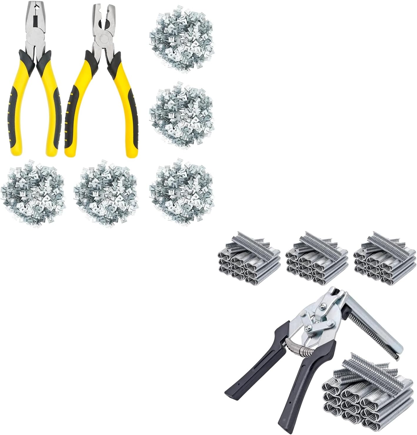 1500pcs Wire Cage Buckle Clips Heavy Duty with Hand Tools Clamp Fasten Plier