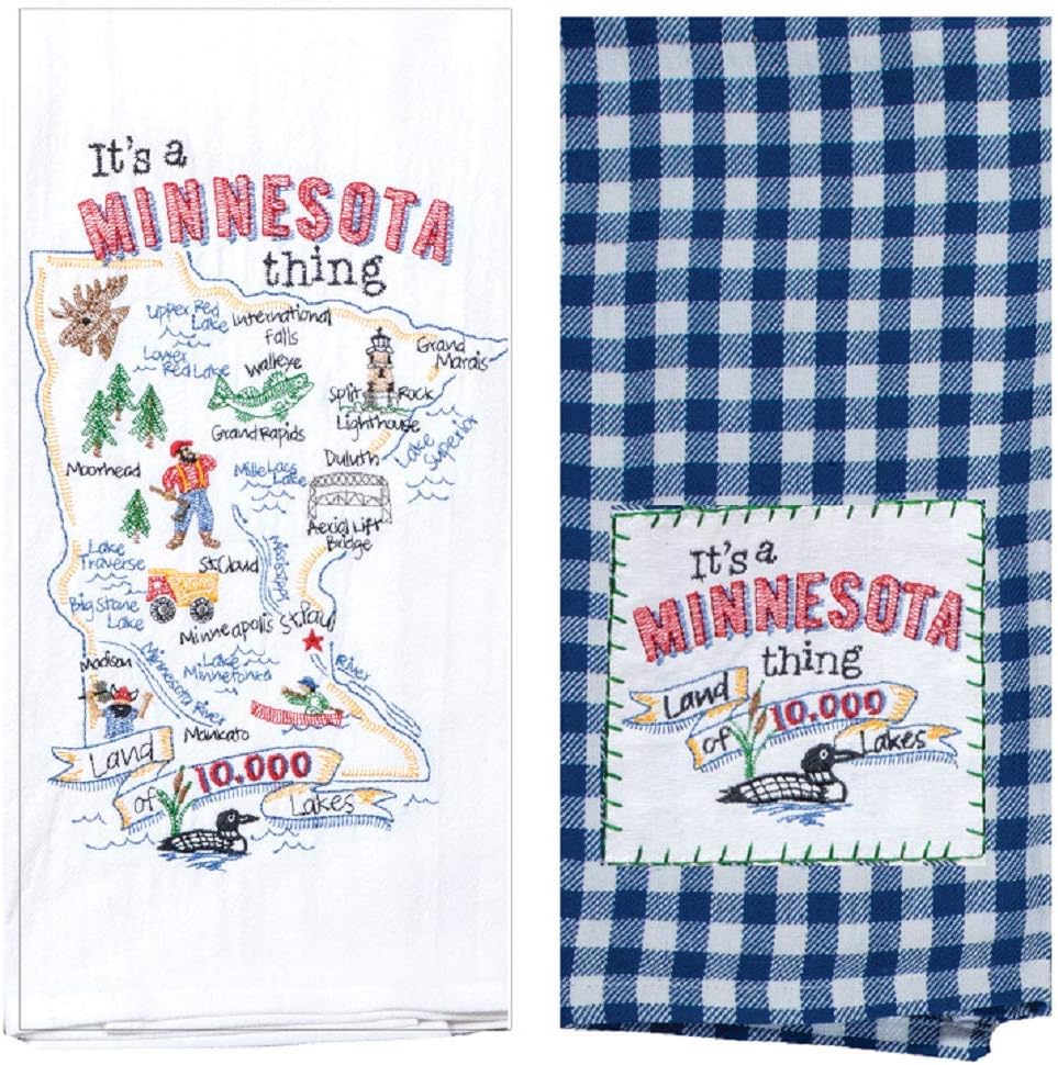 DHE 2 Piece Home State of Minnesota Embroidered Kitchen Towel Bundle