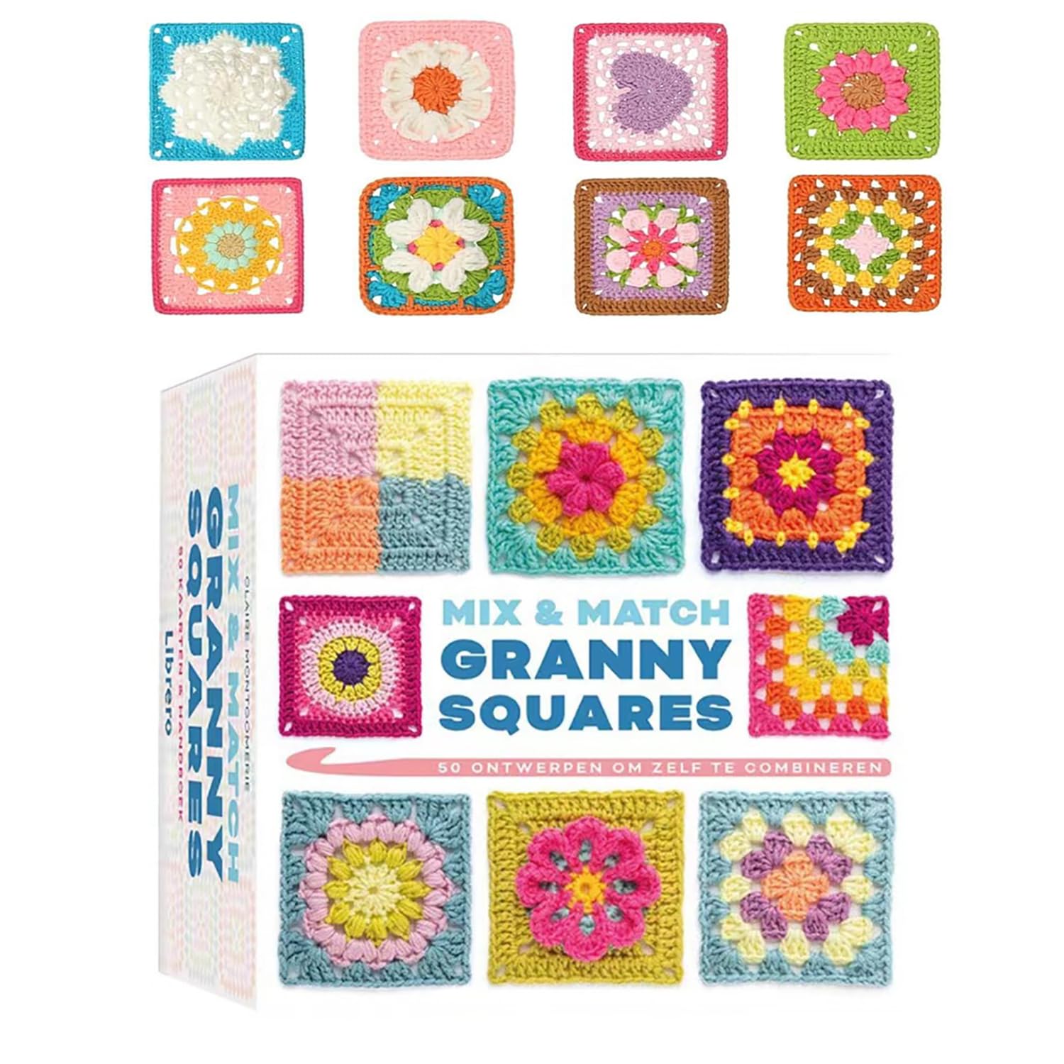 JOYOLA Granny Square Crochet Cards, 50 Pieces Mix and Match Designs Crochet Cards, Set for Beginners for Blankets, Patches