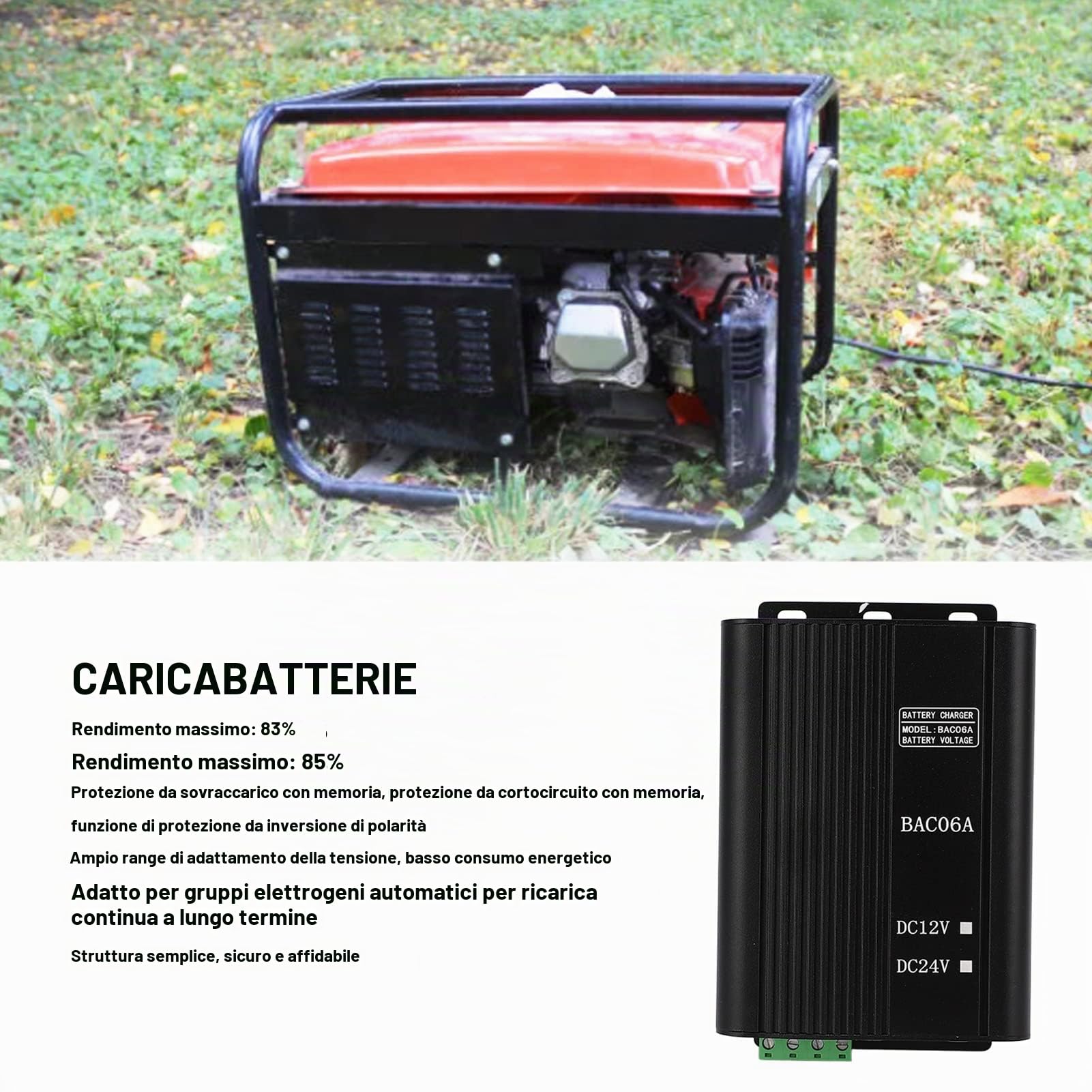 Generatore Caricabatteria Automatico, 10-Amp Diesel Genset A Auto/Camion Inverter Batteria Regolatore di Carica Regolabile Caricabatterie Intelligente, Ingresso Ca 95-280 V, Uscita CC (12 V)