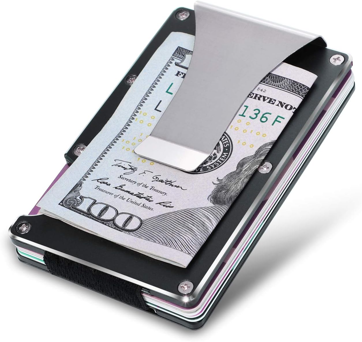 Aluminum Slim Wallet, RFID Blocking Mens Wallet, Minimalist Wallet for Cards and Cash,Front Pocket Wallets for Men（Black）