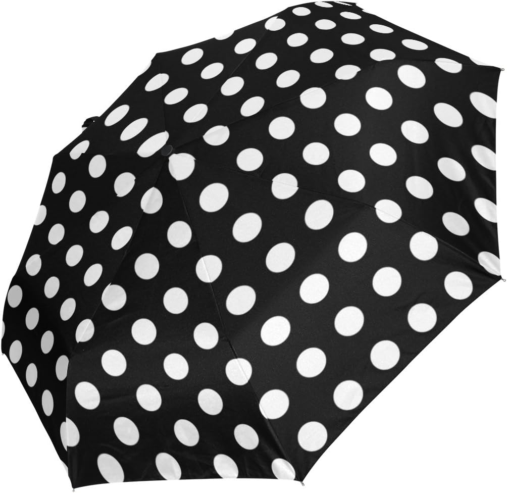 Naanle Polka Dot Pattern Black White Auto Open Close Foldable Travel Umbrella