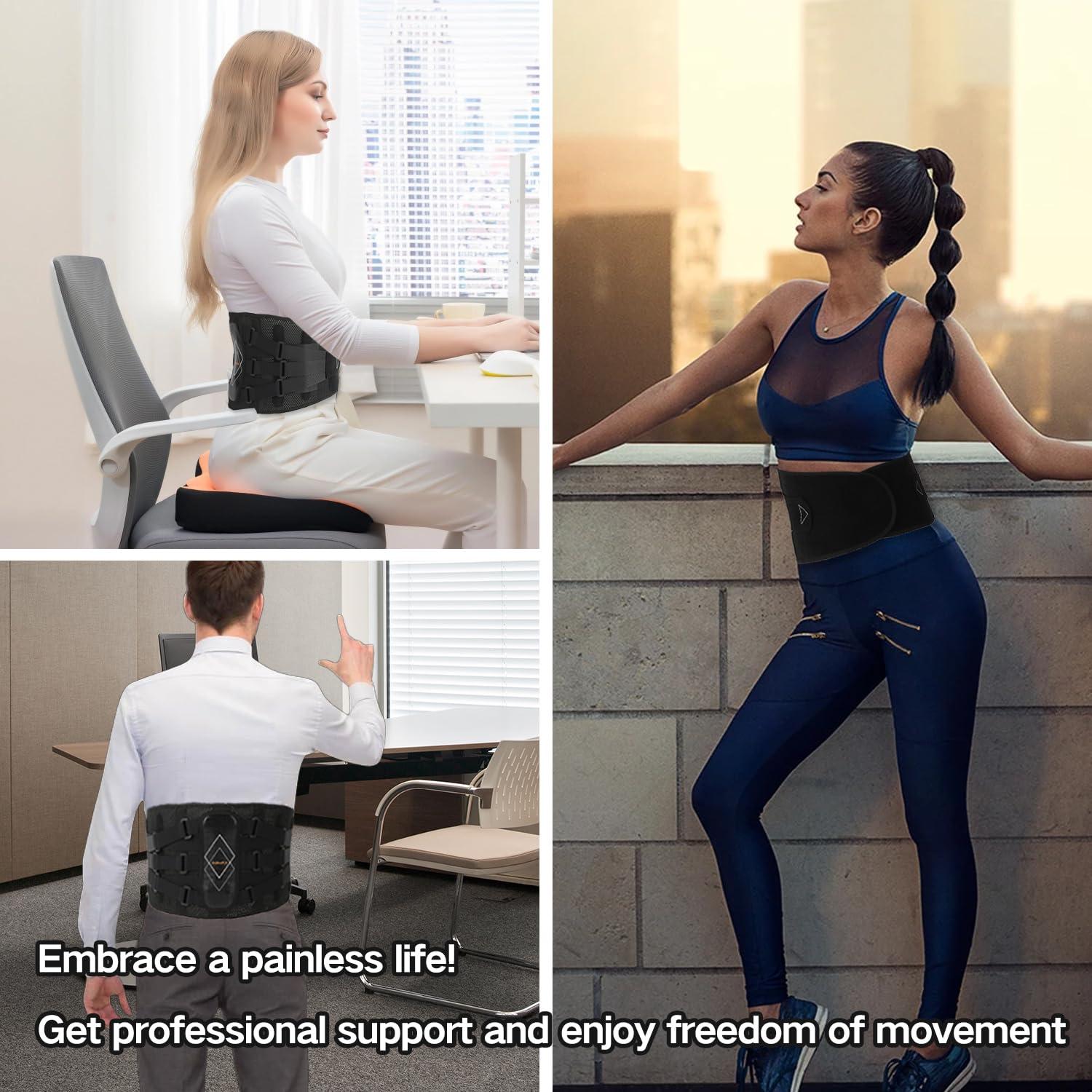 Back Brace for Lower Back Pain Women Men - 10x Maximum Compression and Adjustable - Lumbar Support Belt with 3D Pad - Ergonomic and Breathable 3D Material - for Herniated Disc,Sciatica