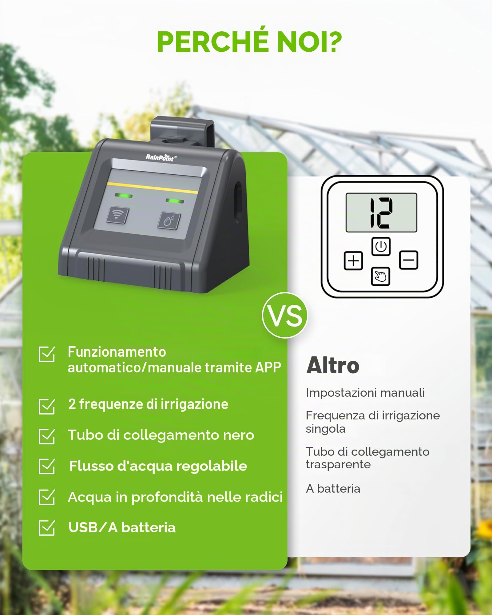RAINPOINT WiFi Sistema di irrigazione automatica, dispositivo automatico di irrigazione a goccia con pompa, APP telecomando modalità automatica/manuale/smart per balcone, piante in vaso