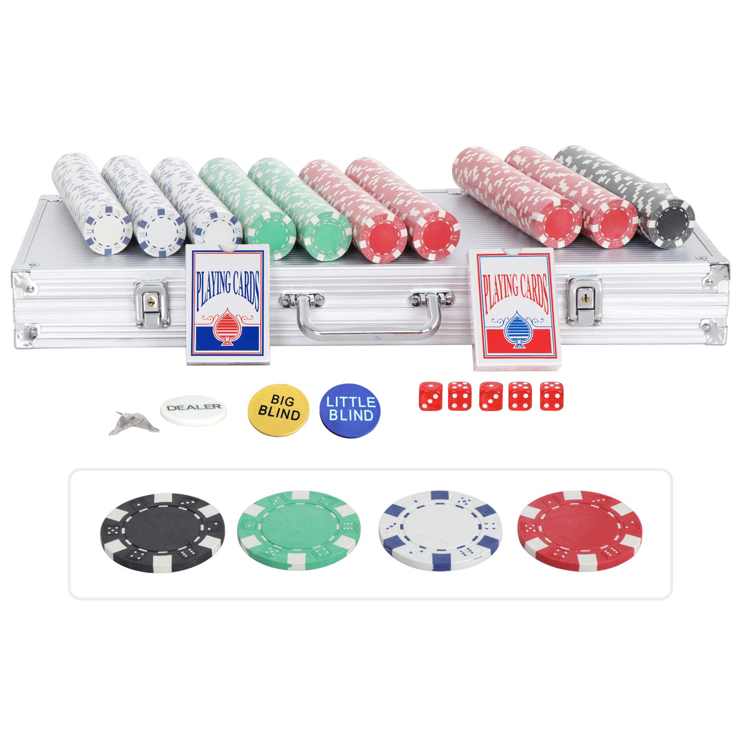 ZenStyle Professional 500 Chips Poker Dice Chip Set w/Carrying Case, 11.5 Gram Clay Composite Chips, Texas Holdem Cards, Buttons, Dices