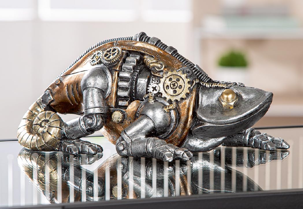 Design Steampunk Decorative Figure Elephant Mechanical Sculpture Gear Decoration Industrial Steam Punk Art Figure (Chameleon/Variant 24)